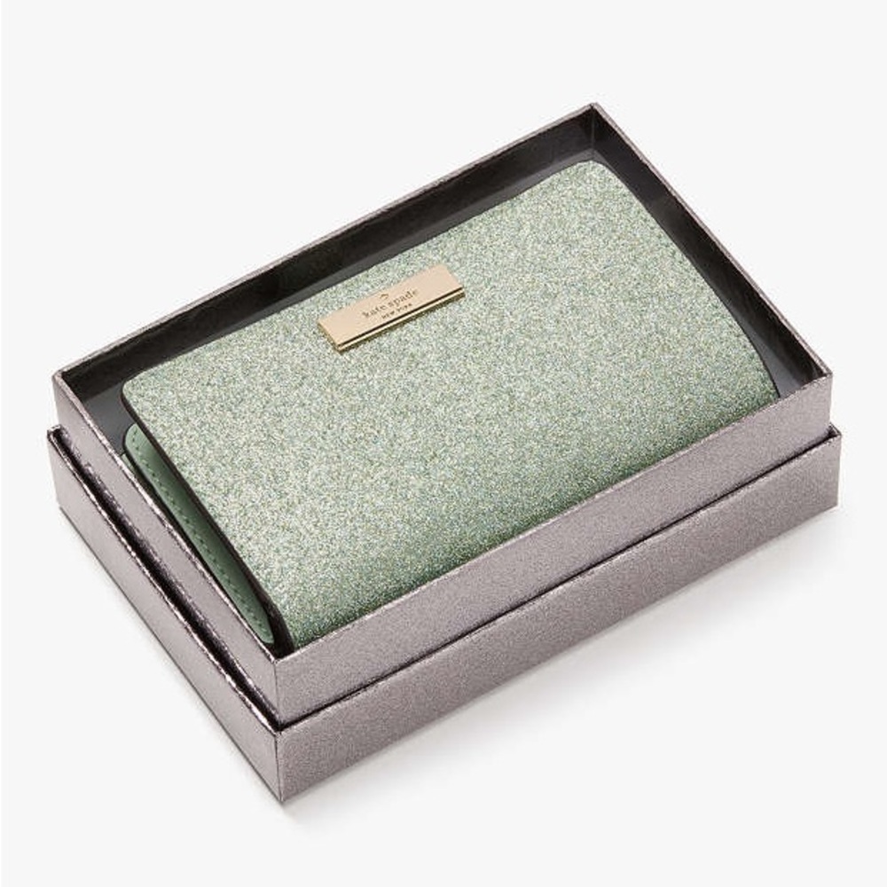 Kate Spade Kenzie Boxed Glitter Medium Compact Wallet Seawater New in gift box